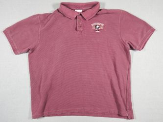 Disney Men XXL Maroon Cotton Ribbed Mickey Polo Shirt