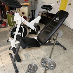 Weights, Bench, Barbell, And Bicycle 