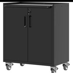 Metal Storage Cabinet with Wheels, Lockable Garage Cabinet with Doors and Shelves, Rolling Tool Storage, Assembly Required, Blac