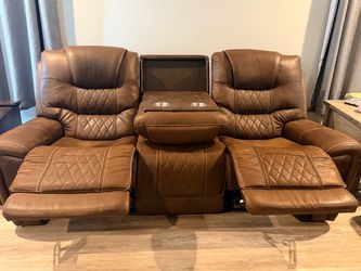 Dark Brown Faux Leather Decorative Stitching Living Room Set.