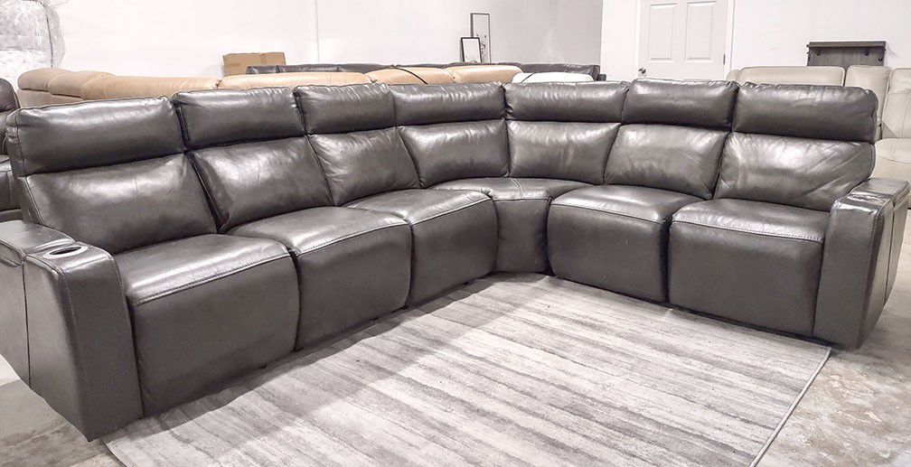 Wesley 6pc Italian Leather Sectional Sofa with ConsoleS