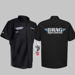 Throttle Threads Drag Specialties Shop Shirt Button Down Black Mens XL NEW Embroidered logos. 
