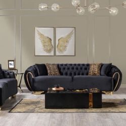 Victoria Black Velvet Living Room Set (Sofa, loveseat, Sectional options