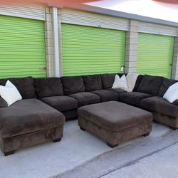 Brown Sectional Couch With Delivery & Ottoman 