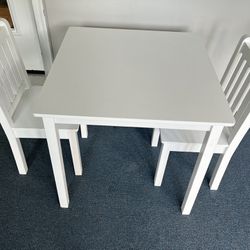 Humble Crew, White Kids Wood Square Table and 2 Chairs Set