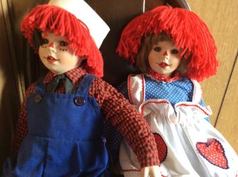 Porcelain Raggedy Ann and Andy Dolls