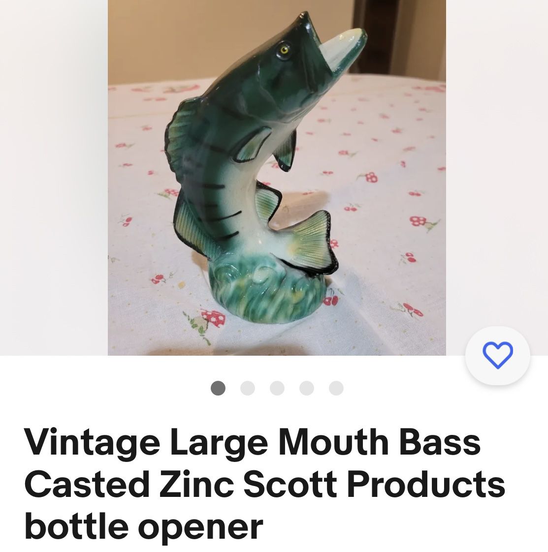Vintage post 1950’s standing large mouth bass casted zinc bottle opener 