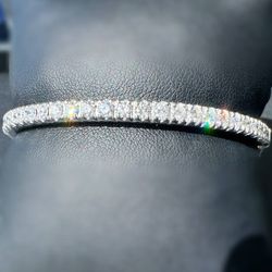 14K White Gold 2.1CTW Natural Diamond Tennis Bangle Bracelet 6.5” 3.5mm