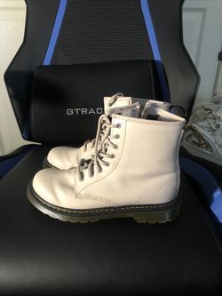 Dr Martens Combat Boots Zavala Beige Woman’s 5 Men’s 4 Lace Up w/ Side Zip Up