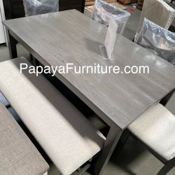 Super Deal! 6-Pcs Dining Set, Wooden Dining Set, 4 Chairs , 1 bench with  a Table, Kitchen Furniture, Casual dining room set, Matching Dining Chairs  