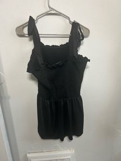 Black Smocked Mini Dress with Tie Straps