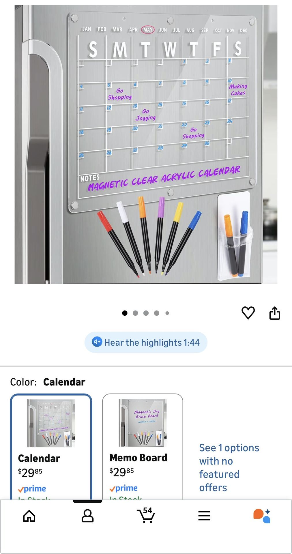 Clear Acrylic Magnetic Calendar