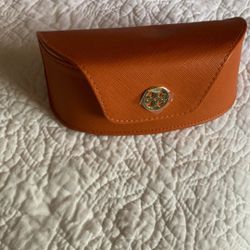Tory Burch Orange Authentic  Sunglasses Eyeglasses Leather Case New 