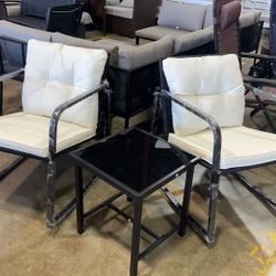 ❤️ 3 Piece Rocking Bistro Set Wicker Patio Outdoor Furniture Porch Chairs Conversation Sets with Glass Coffee Table (Beige) $