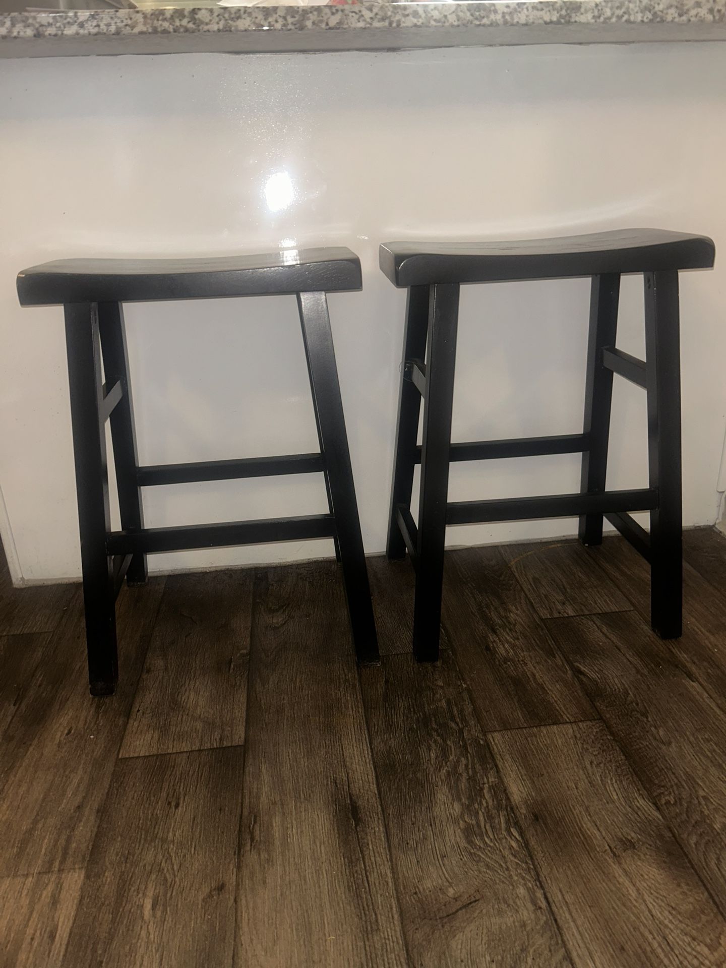 Set Of Black Wooden Bar Stools