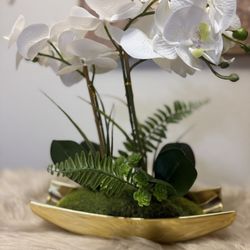 Stunning Artificial Briful Orchids In Fancy Gold Pot
