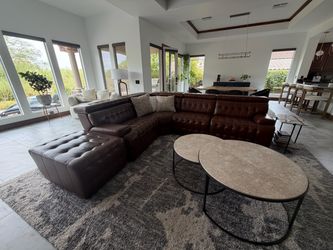 4-Piece Leather Power Reclining Modular Sectional w/ ottoman