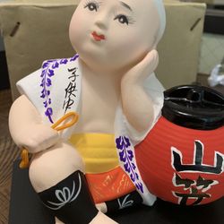 Vintage Japanese Kokeshi Doll and Porcelain Bisque Hakata Doll Female Figurine