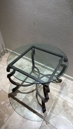 Round Glass Top Wrought Iron End Table