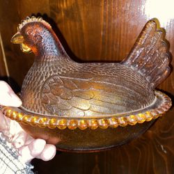 Vintage Hen On Nest Glass Bowl