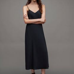 All Saints Bryony V-Neck Midi Slip Dress Navy Midnight Blue Women’s Small