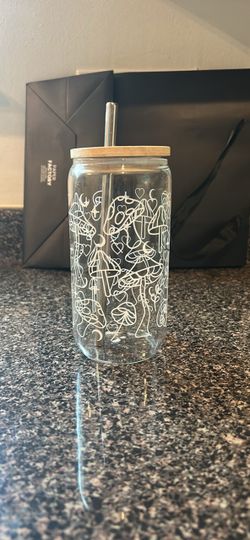 Glass Can Cup with Bamboo Lid and Straw