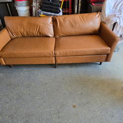 Camel Colored, Faux Leather Couch