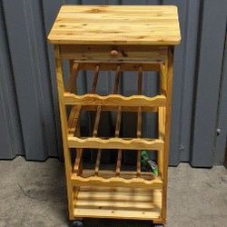 Aromatic Cedar Pine Wood Wine Rack Table With Drawer and Casters 