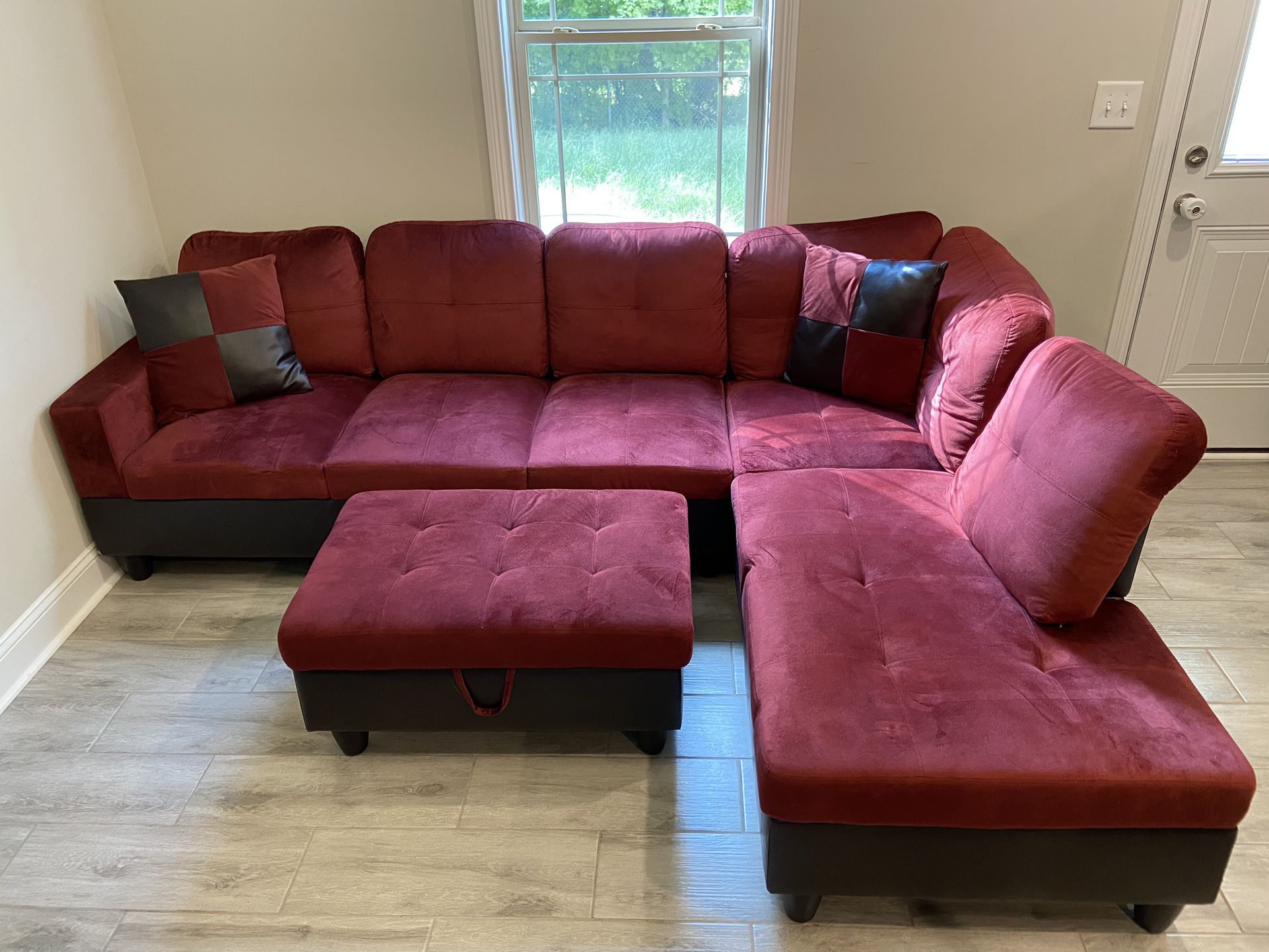 Red Sectional Couch And Ottoman