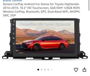 Doreon CarPlay Android Car Stereo for Toyota Highlander 2014–2019, 10.2" HD Touchscreen, 6GB RAM 128GB ROM, Wireless CarPlay, Bluetooth, GPS, Dual-Ban