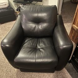 Black Leather Chair and Ottoman - Great Condition