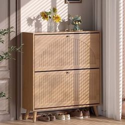 Wood Shoe Cabinet with Flip Doors