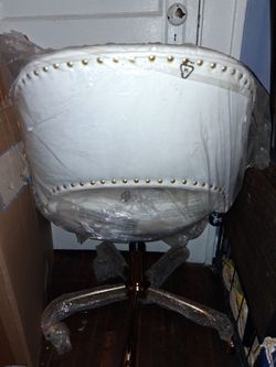 New white leather with gold trim desk chair