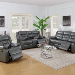 GREY 3 PC RECLINER SET. EASY FINANCING. 90 DAYS SAME AS CASH 