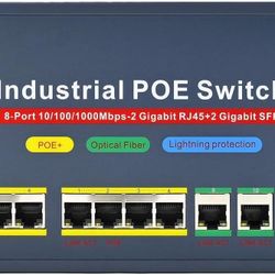 UltraPoE Industrial 12 Port Gigabit PoE Switch 8 PoE+ 30W Power Over Ethernet Network Switch -30 to 70 6KV lightning protection