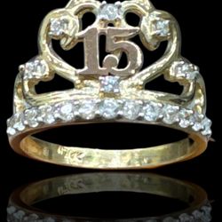 ANILLO XV AÑOS DOS OROS 14K