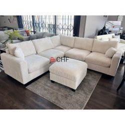 Corduroy Sectional Sofa With Ottoman