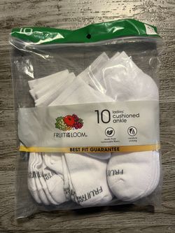 Fruit Of The Loom Ladies Cushioned Ankle Socks, 10 Pairs , White