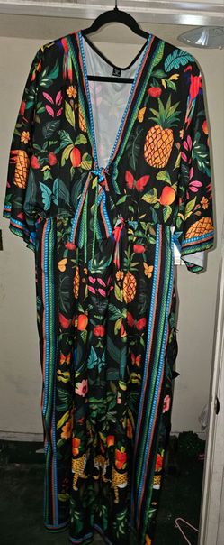 Tropical Print Maxi Kimono style pant romper