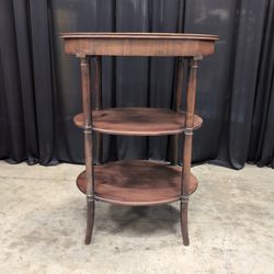 Brown Wood Three-Tier Oval Side Table
