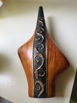 Vintage Handcrafted Wooden Wine Bottle Vase 17"