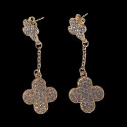 Gold Tone Silver Rhinestones Dangle Earrings