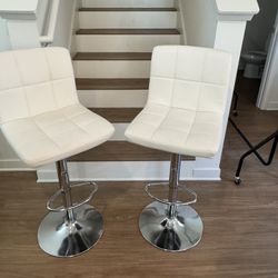 Swivel Upholstered Adjustable Height Counter Stool with Metal Frame (Set of 2)