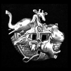 1.5" x 1.3" Solid Sterling Silver Intricate Noah's Ark Brooch, Jezlaine, Mint