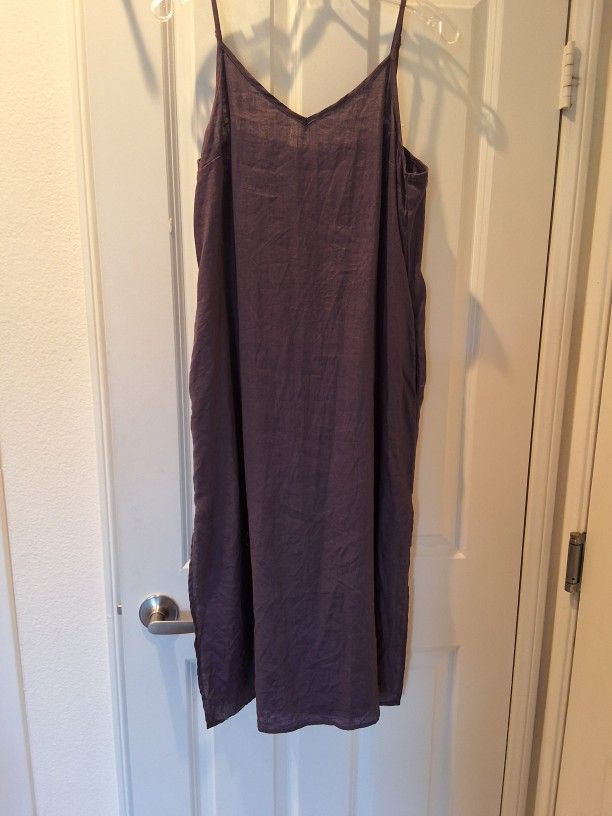 Purple 100 % Linen Slip/Camisole Dress