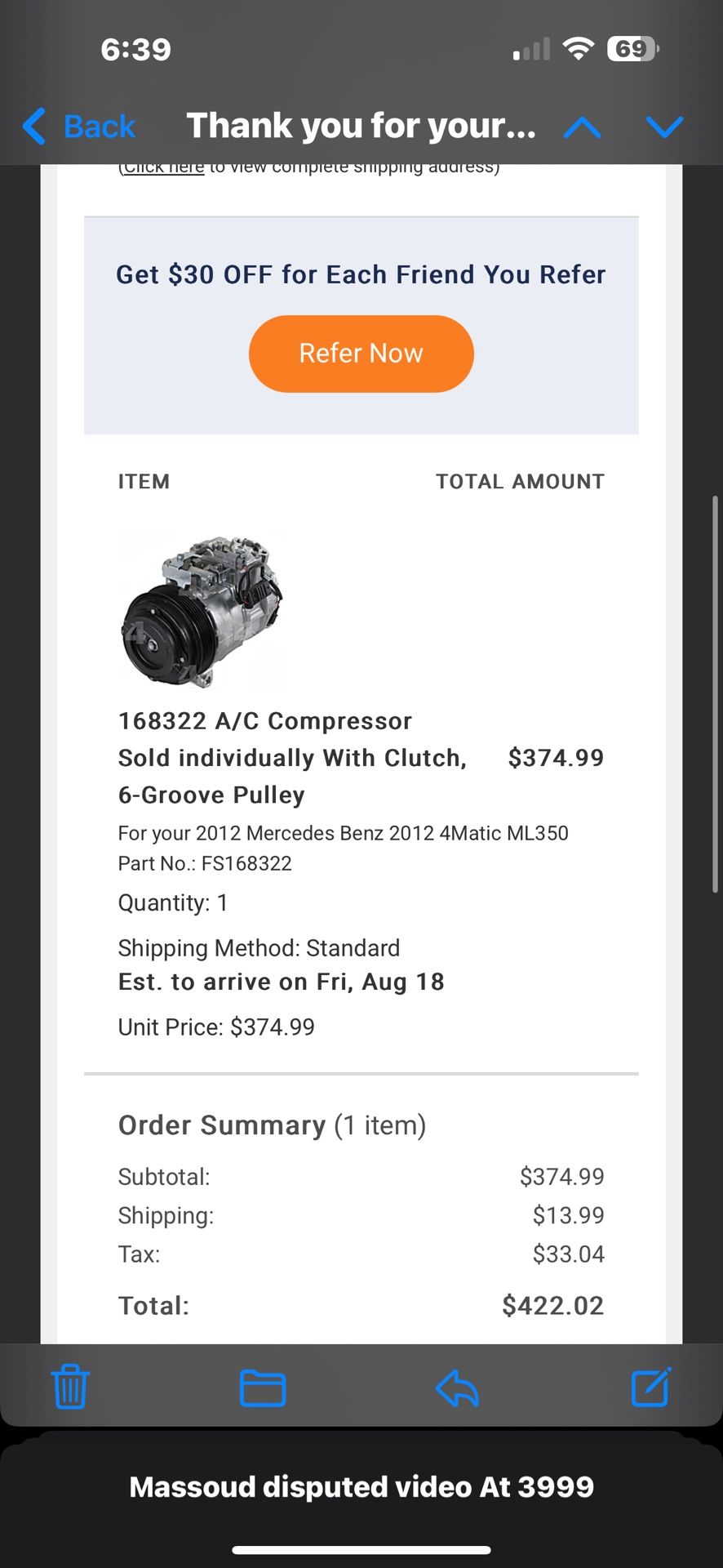 A/C Compressor 168322 Sold individually With Clutch
