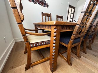 Carved Wood Dining Table and Chair Set