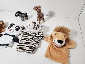 Lion Tiger Panda Monkey Hand Puppet Baby Kids Soft Doll Plush Toy & Folkmanis Giraffe Zebra Stuffed Animal Plush Finger Puppet Retired