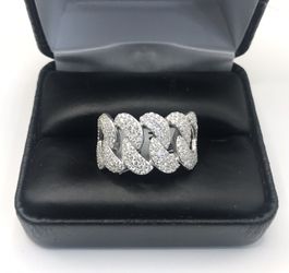 925 Sterling Silver 2.50CT MOISSANITE Cuban Link Chain men’s Ring Size 10 Or 12