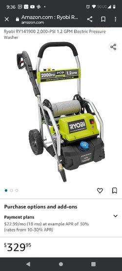 Ryobi RY141900 2,000-PSI 1.2 GPM Electric Pressure Washer